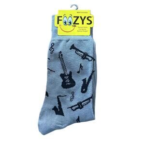 NWT Foozys Grey Music Musical Instruments Pattern Crew Socks Men's One Size